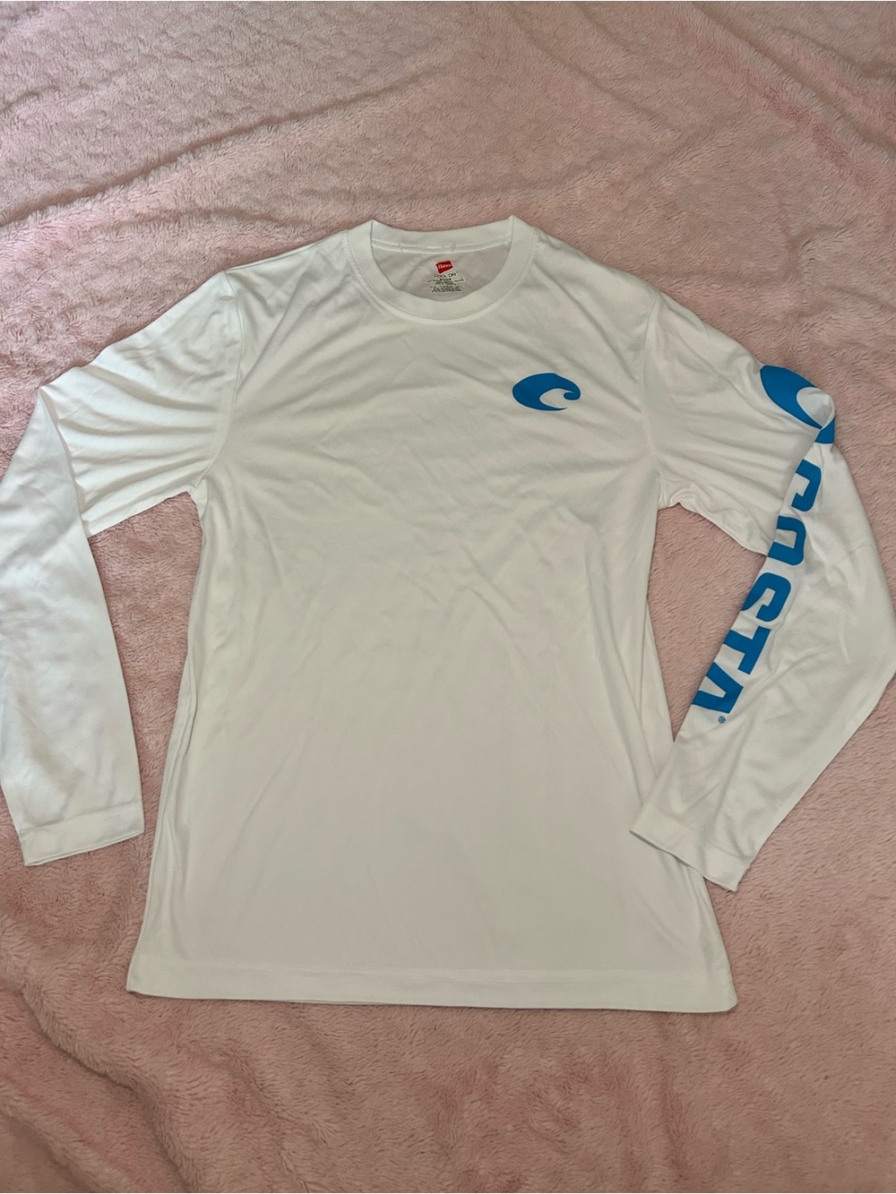 Costa White Long-Sleeve Rash Guard with Blue Logos